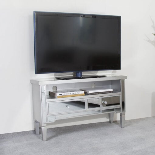 Georgia Silver Trim Mirrored 2 Drawer TV Entertainment Cabinet Stand