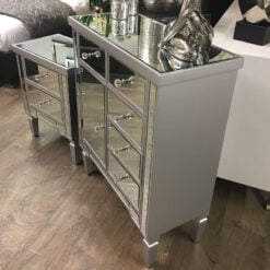 Georgia Silver Trim Mirrored Chest of 5 Drawers 1 Door Cabinet