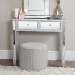 Georgia Silver Wood Trim Mirrored 2 Drawer Console Dressing Table