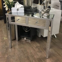 Georgia Silver Wood Trim Mirrored 2 Drawer Console Dressing Table