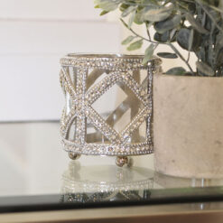 Glass Nickel Diamond Crystal Tealight Make-up Brush Holder 10cm