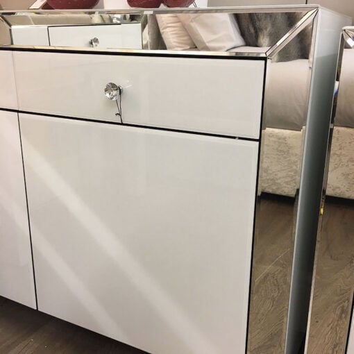 Large Arctic White Mirrored 2 Drawer 2 Door Cabinet Sideboard Cupboard