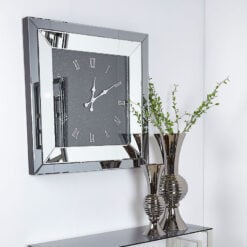 Large Smoked Glass Mirrored Square Wall Clock 90 x 90cm Roman Numerals