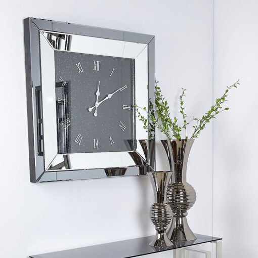 Large Smoked Glass Mirrored Square Wall, Large Mirrored Wall Clock
