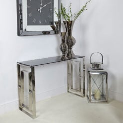 Plaza Contemporary Stainless Steel Smoked Glass Console Display Table