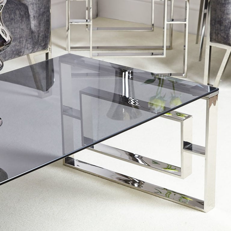 Plaza Contemporary Stainless Steel Smoked Glass Lounge Coffee Table ...