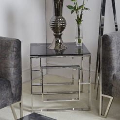 Plaza Contemporary Stainless Steel Smoked Glass Side End Display Table