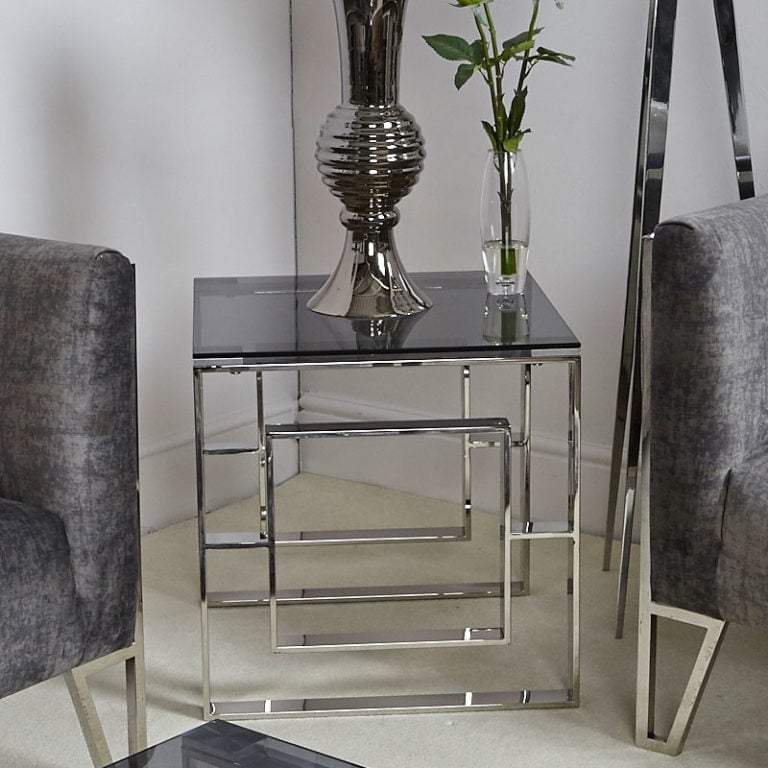 Plaza Contemporary Stainless Steel Smoked Glass Side End Display Table ...