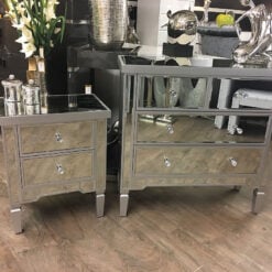 Set of Georgia Silver Mirrored Chest of Drawers and 2 Bedside Cabinets