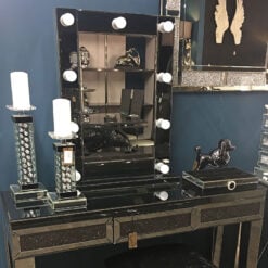 Smoked Glass Dressing Table Mirror With 9 Dimmable LED Light Bulbs