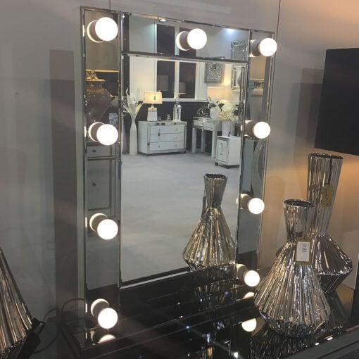 Smoked Glass Dressing Table Mirror With 9 Dimmable LED Light Bulbs