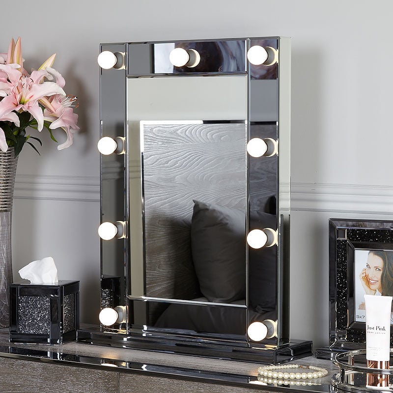 Silver dressing table store mirror with lights