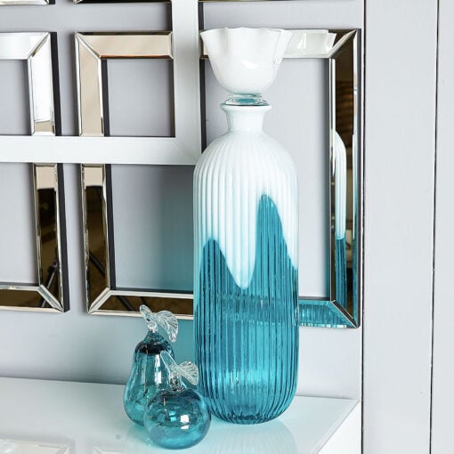 Aqua And White Decorative Glass Bottle With Lid 54.5cm Home Decoration