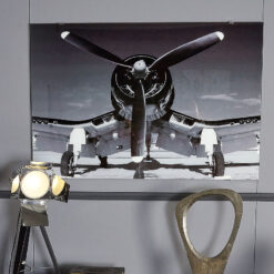 Black & White Corsair Plane Tempered Glass Wall Art Print