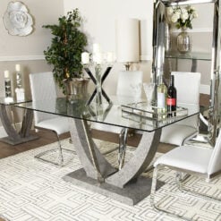 Caspian Toughened Clear Glass & Chrome Grey Dining Room Kitchen Table