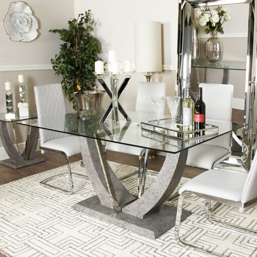 Caspian Toughened Clear Glass and Chrome Grey Dining Room Kitchen Table