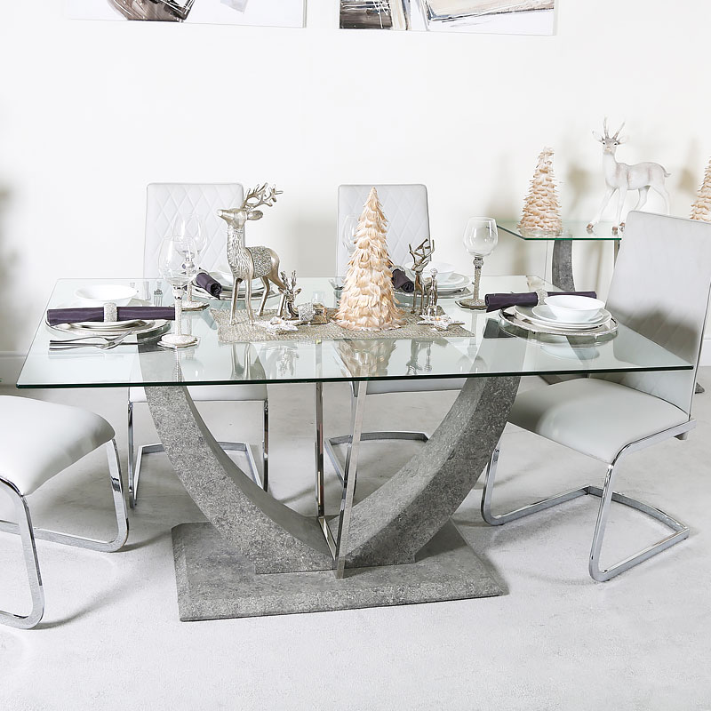 Chrome Grey Dining Room Kitchen Table, Clear Glass Dining Room Table