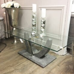 Caspian Toughened Glass Chrome And Stone Effect V Shaped Coffee Table