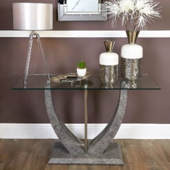 Caspian Toughened Glass Chrome and Stone Effect V Shaped Console Table