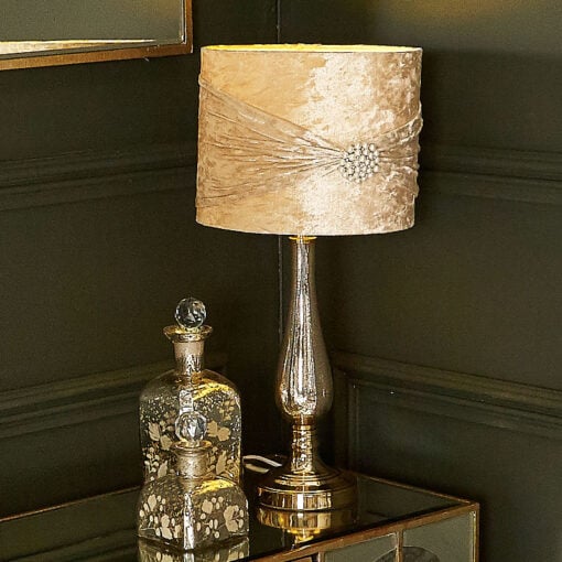 Chrome Glass Glamour Table Lamp With Champagne Shade