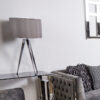 Chrome Hollywood Table Lamp With 13 Inch Grey Faux Silk Cylinder Shade
