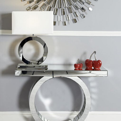 Classic Mirror Mirrored Splendour 'O' Table Lamp With White Shade