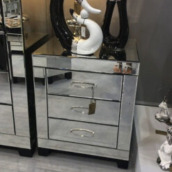 Cosmic Mirrored Glass 3 Drawer Bedside Cabinet Table With Glitz Handle