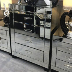Cosmic Silver Mirrored Glass 4 Drawer Bedroom Cabinet Table Unit Chest