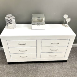 Cosmic White Mirrored Glass 6 Drawer Bedroom Chest Sideboard Cabinet
