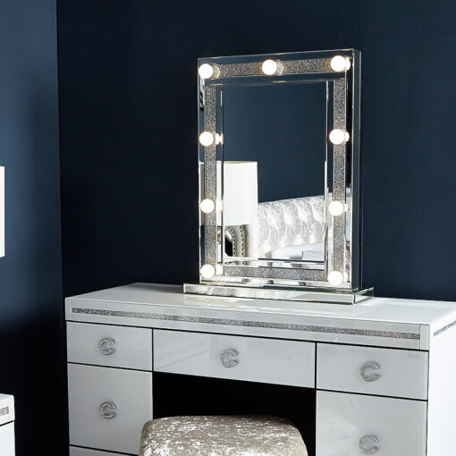 Diamond Glitz Dressing Table Mirror With 9 Dimmable LED Light Bulbs