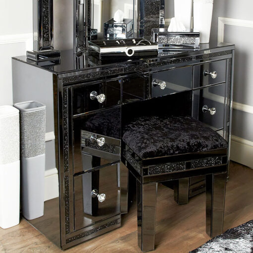 Diamond Glitz Noir Smoked Mirrored 7 Drawer Dressing Table