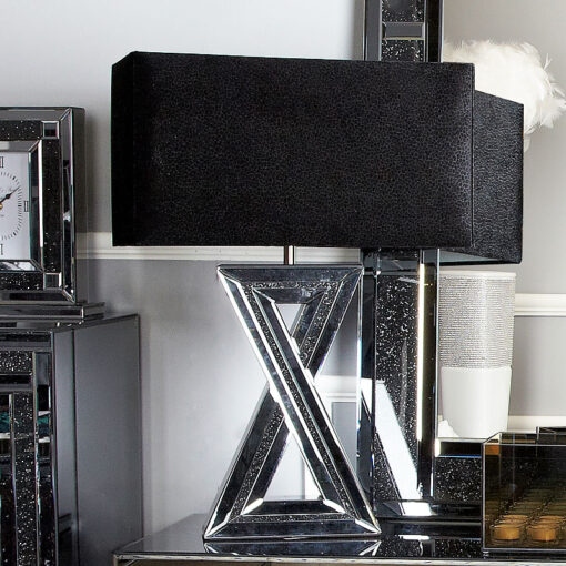 Diamond Glitz Noir Smoked Mirrored 'X' Table Lamp With 20" Shade