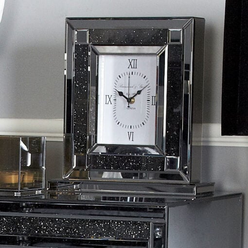 Diamond Glitz Noir Smoked Mirrored Table Clock