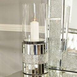 Large Clear Glass Mirror Floor Standing Cylinder Candle Holder