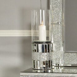 Large Clear Glass Mirror Floor Standing Cylinder Candle Holder