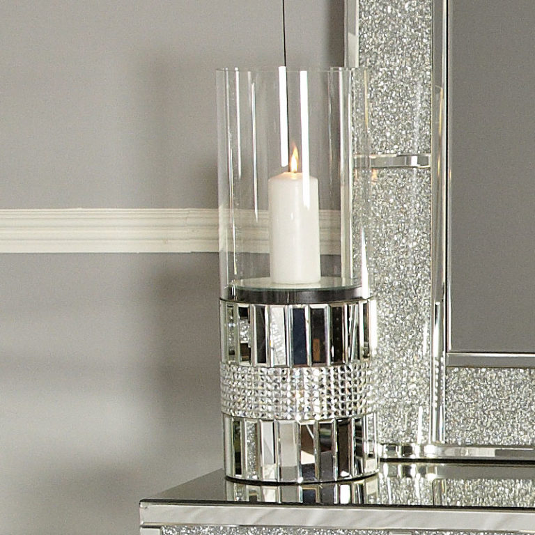 Large Clear Glass Mirror Floor Standing Cylinder Candle Holder Picture Perfect Home 9197