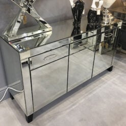 Large Cosmic Sparkle Mirrored Glass 3 Drawer 3 Door Cabinet Sideboard