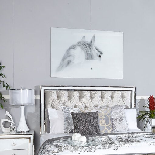 Large White & Grey Horse Tempered Glass Wall Art Print