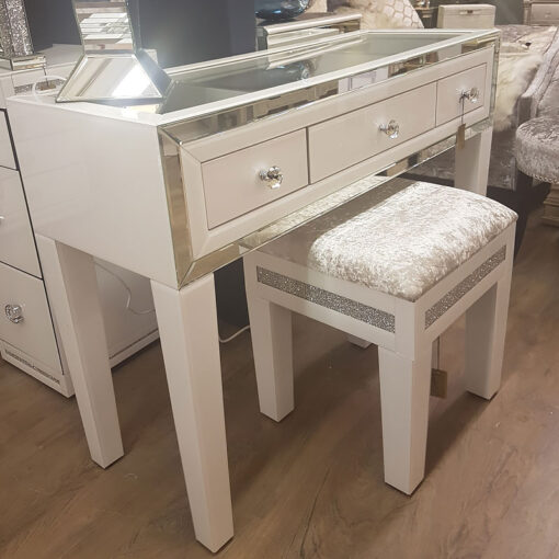 Madison White Mirrored Dressing Table And Crystalline Stool Set