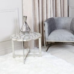 Paragon White Stainless Steel End Side Table With Agate Top