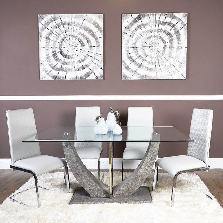 Caspian Toughened Clear Glass and Chrome Grey Dining Room Kitchen Table | Picture Perfect Home