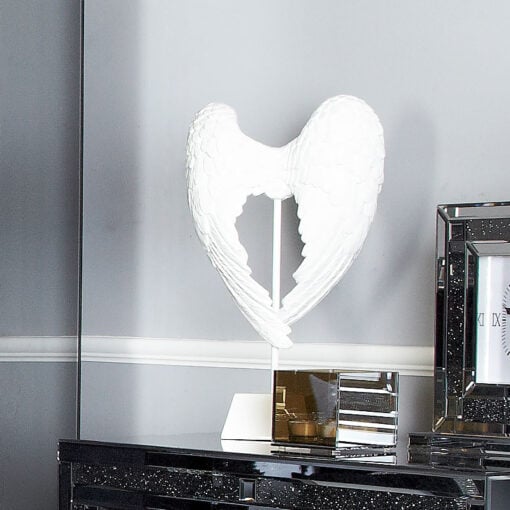 Shiny White Angel Wings Sculpture Decoration Ornament