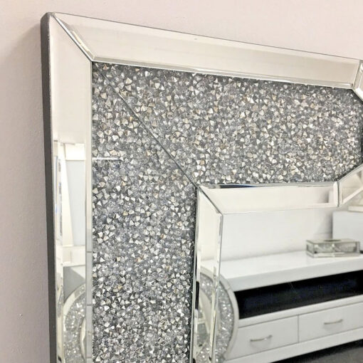 Sparkly 120 cm Designer Wall Mirror Crushed Crystal Shiny Silver