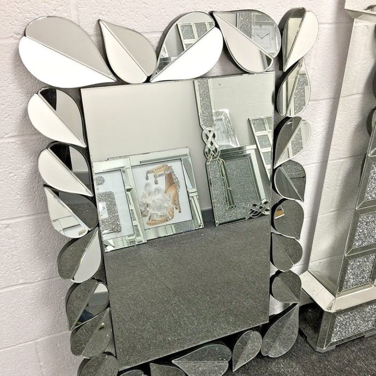 Sparkly 120cm Petal Frame Designer Large Wall Mirror Shiny Silver ...