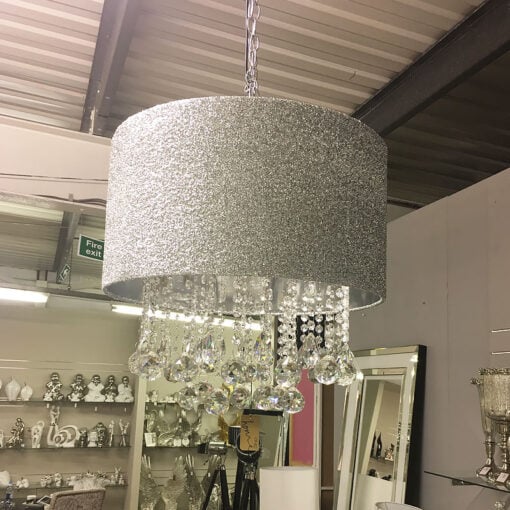 Sparkly Silver Crushed Crystal Droplets Ceiling Pendant Light Fitting