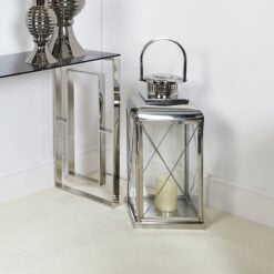 Stainless Steel And Glass Lantern With Cross Straps