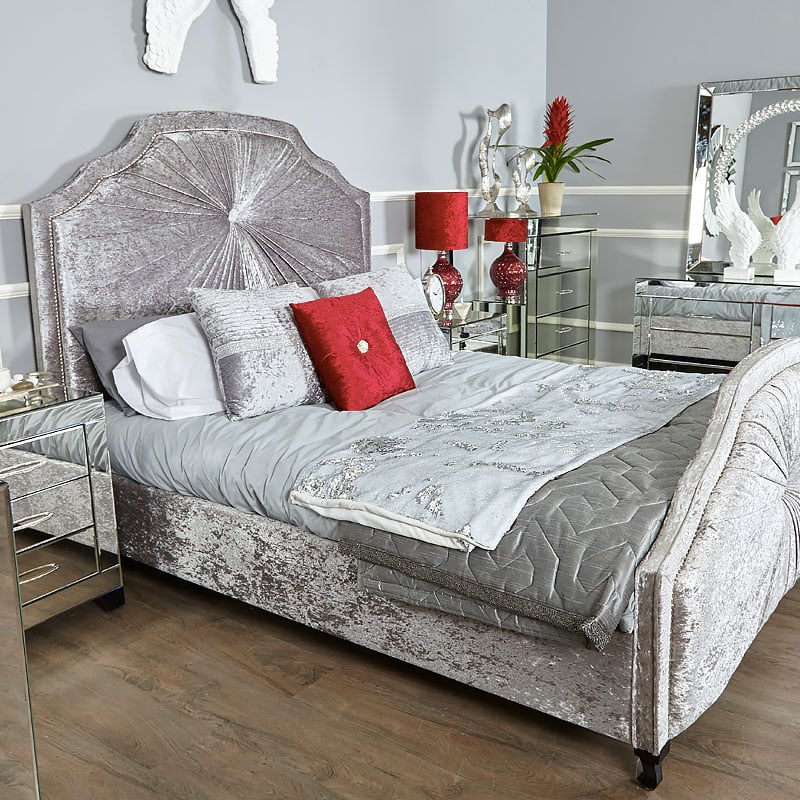 Starlight Grey Silver Velvet Upholstered King Size Bed 