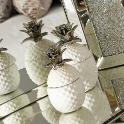 White And Silver Art Deco Pineapple Jewellery Box Storage Jar