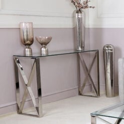Zenn Contemporary Stainless Steel Clear Glass Console Hall Table