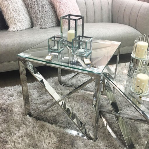 Zenn Contemporary Stainless Steel Clear Glass Side End Display Table